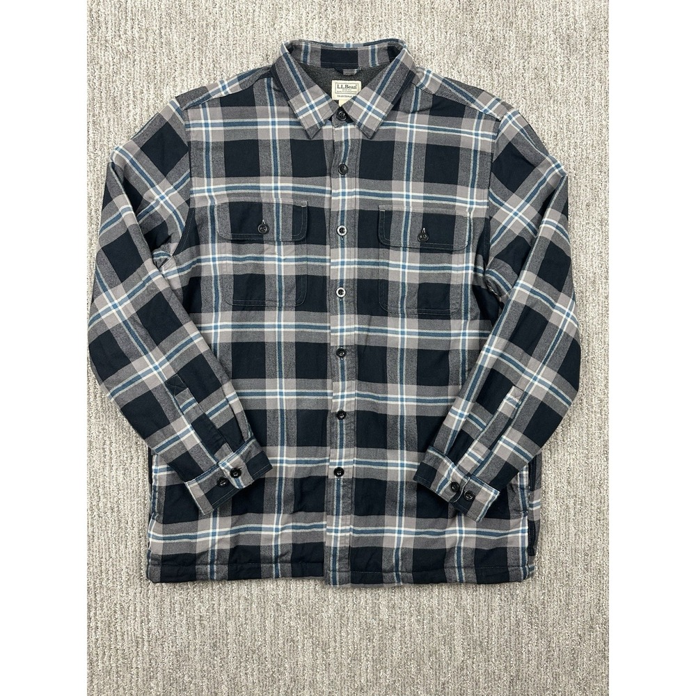 LL Bean Men's Fleece-Lined Flannel Shirt Jacket Shacket Size Large Regular